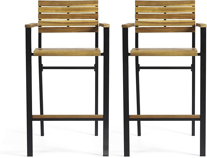 Christopher Knight Home Leopold Modern Industrial Acacia Wood Barstool (Set of 2), Teak Finish, B... | Amazon (US)