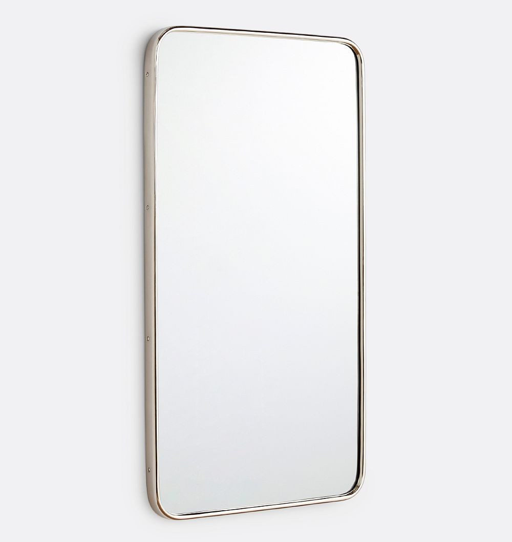 Rounded Rectangle Metal Framed Mirror, 20"" x 36"" - Polished Nickel | Rejuvenation