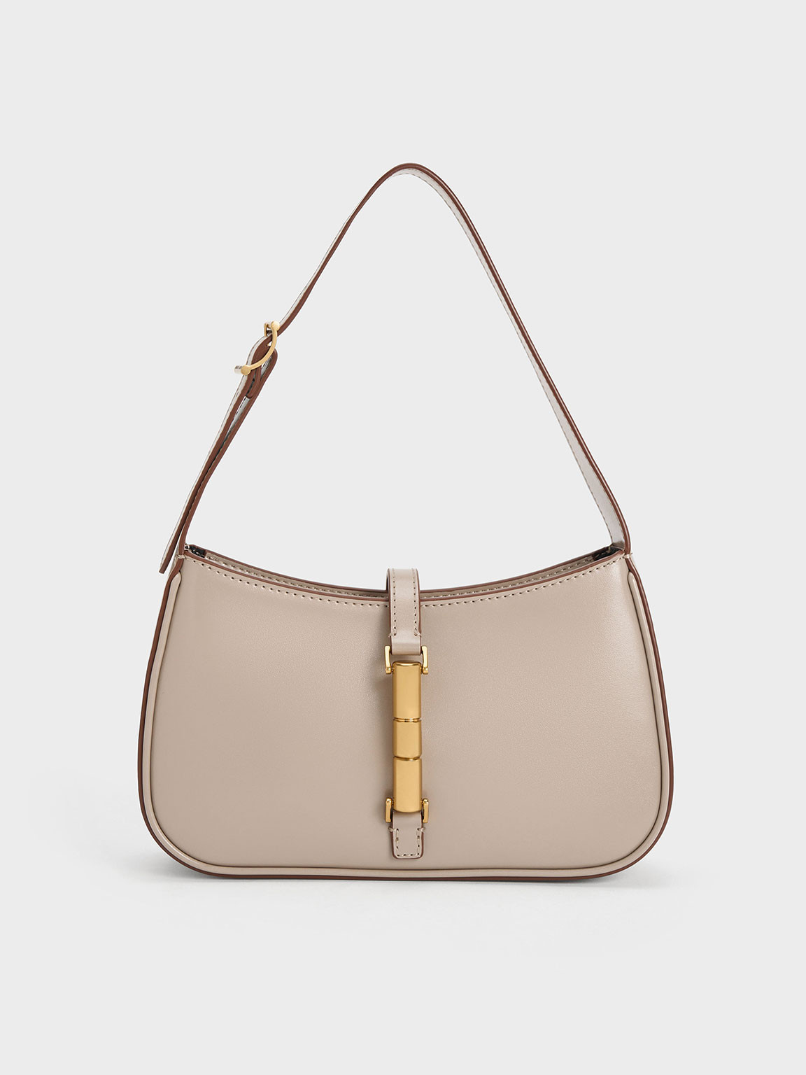 Cesia Metallic Accent Shoulder Bag - Dark Brown | Charles & Keith EU