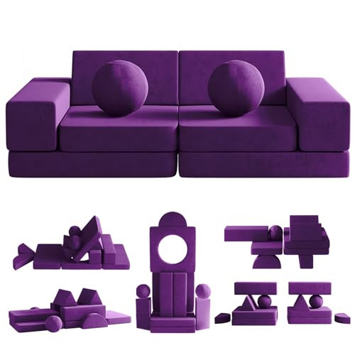 Couch Kids, 12PCS Modular Kids Play Couch with 2 Balls and Tunnel, Toddler Play Couchs for Playroom, Modular Play Couchs for Kickball Game, 30+ Creative Gameplay (Purple) | Amazon (US)