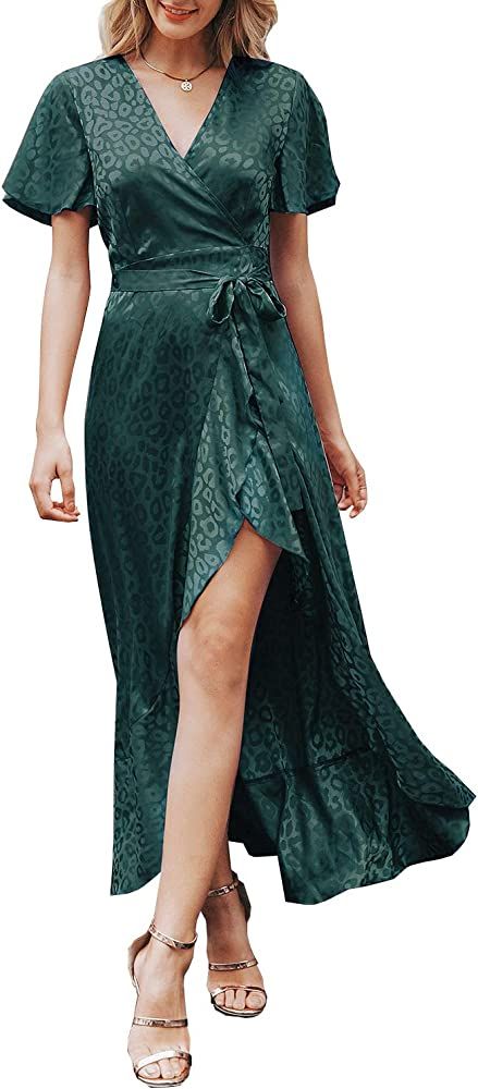 Miessial Women's Summer Chiffon V Neck Ruffle Maxi Dress Polka Dot Long Beach Wrap Dress | Amazon (US)