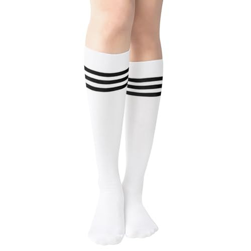 Nirohee Womens Tube Socks with Three Striped Soft Cotton Tube Socks,Fashionable Thigh High Socks for Women,Striped Knee High Socks Suitable for Entertainment and Sports White Black | Amazon (US)