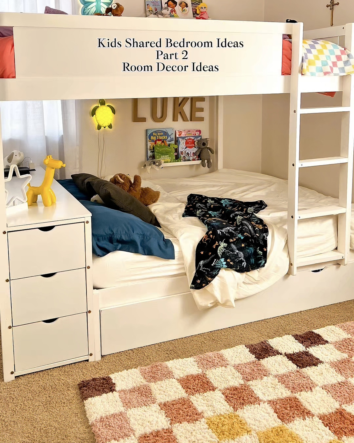 Hola Bebés! Kids Shared Bedroom Ideas (Part 2) 
Room Decor Ideas 💡

Creating a cozy space for a shared room that is gender neutral was challenging but fun and I love the results! 

Tips:
Choose warm neutral colors as a base with  a pop of color to elevate the room and bring the cozy vibes 

In a shared room personalized areas bring character and make it feel more unique and give a curated space

Organization and minimizing clutter will make the space look larger and give the space a nice flow 

Choose furniture that is multifunctional like these bunk beds that have a des, drawers and trundle built to maximize space. 


#LTKFamily #LTKKids #LTKHome