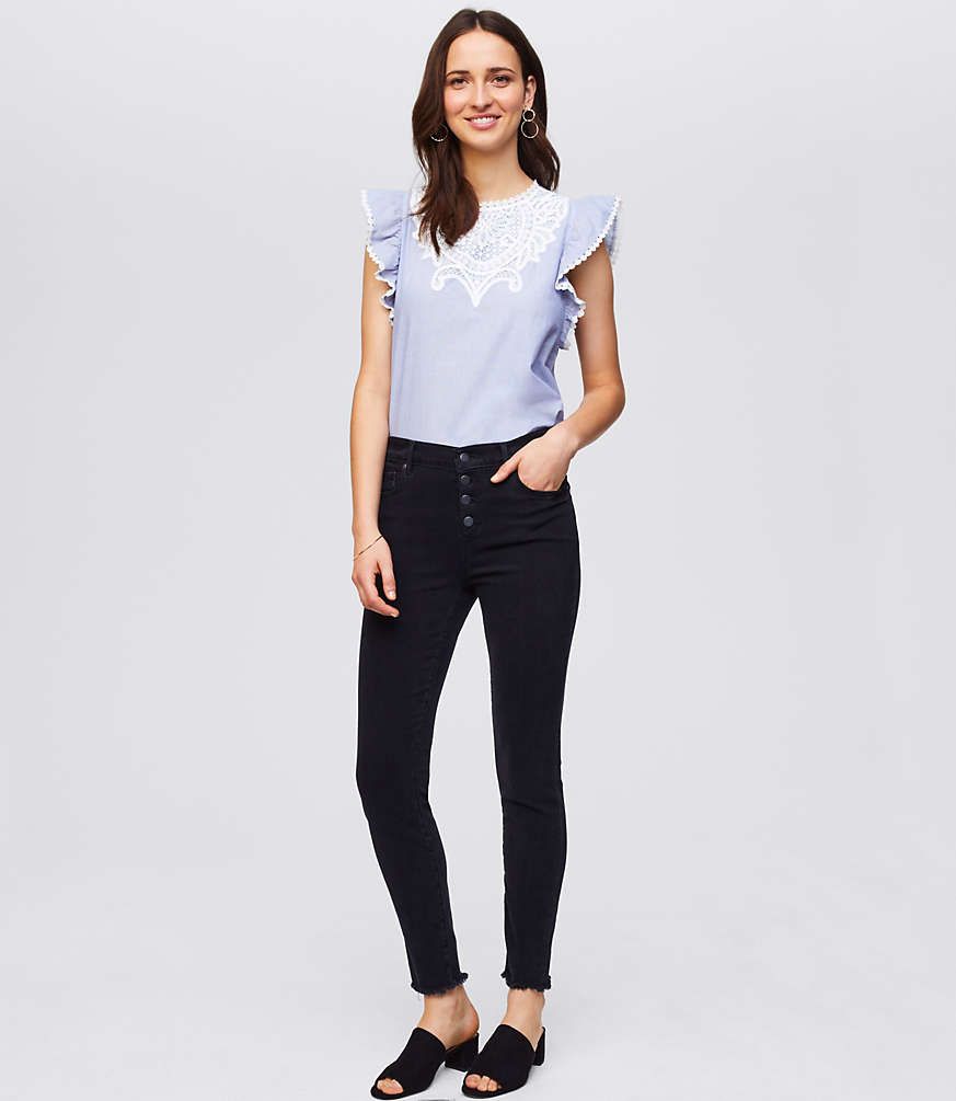 Modern Button Fly Skinny Jeans in Black | LOFT