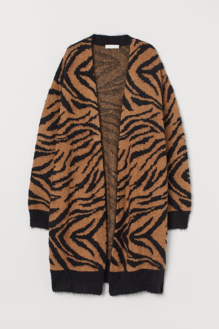 Jacquard-knit Cardigan - Brown/zebra print - Ladies | H&M US | H&M (US + CA)