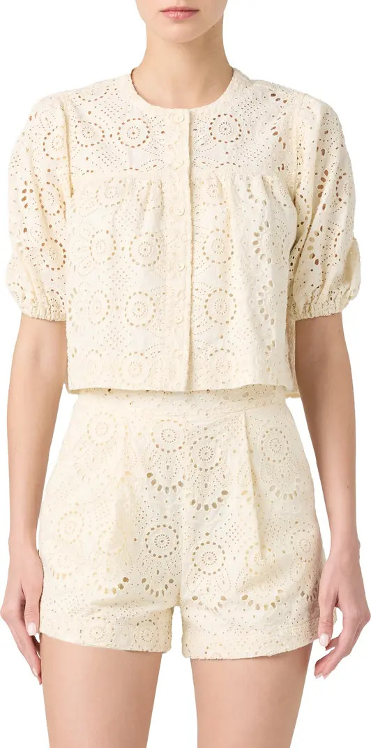 BLANKNYC Embroidered Eyelet Cropped Cotton Top | Nordstrom | Nordstrom