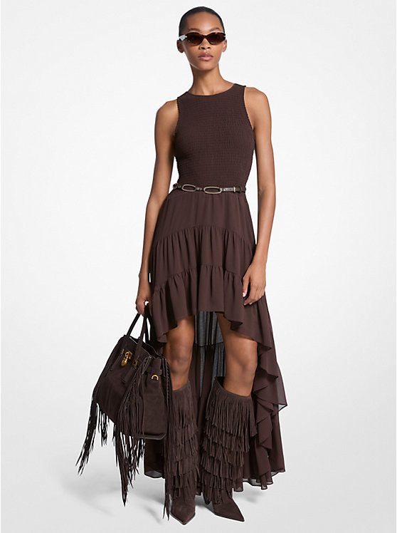 Georgette Smocked High-Low Dress | Michael Kors US