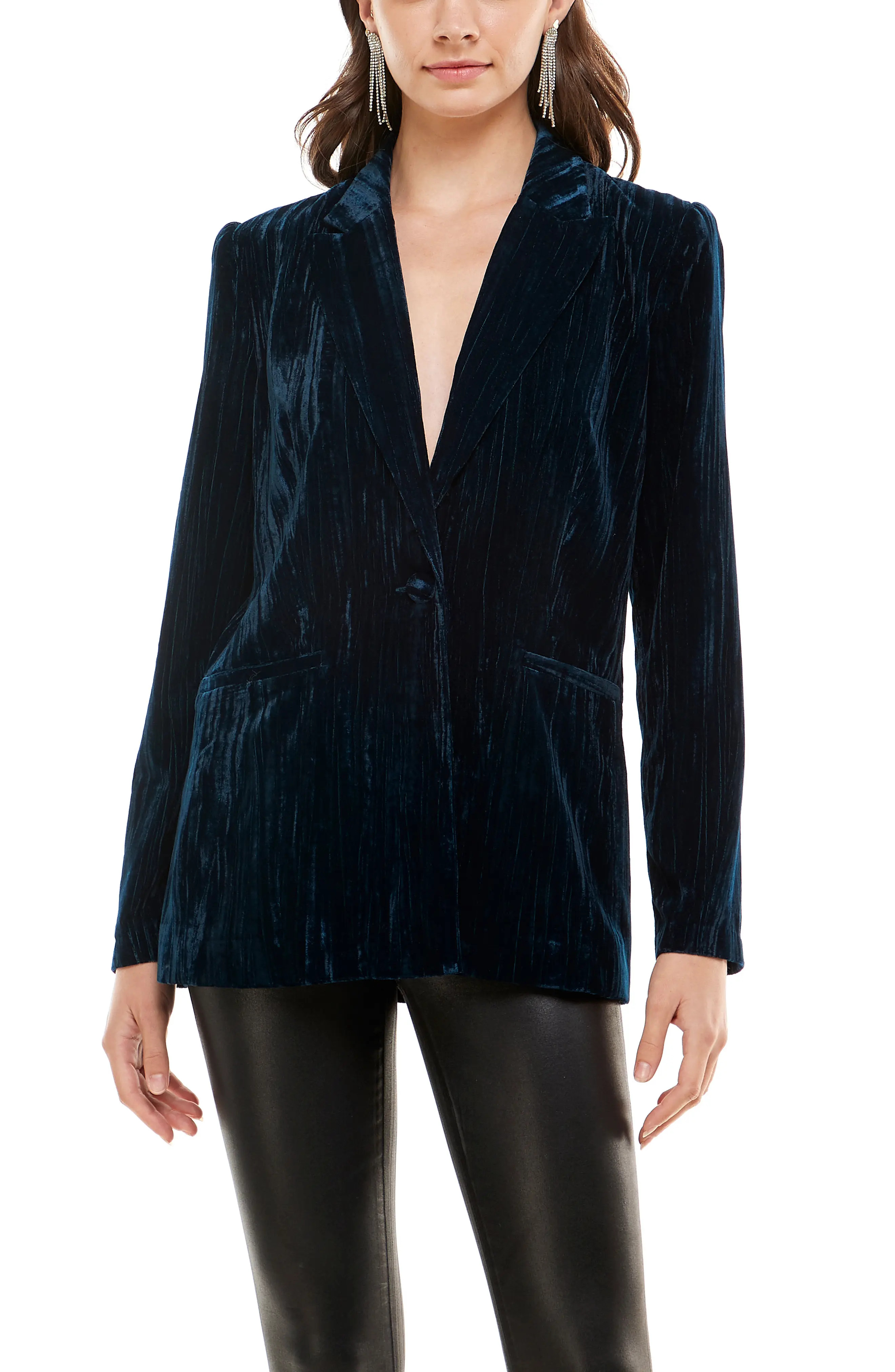 WAYF x Emma Rose Pierre Velvet Blazer, Size Large in Dark Teal at Nordstrom | Nordstrom