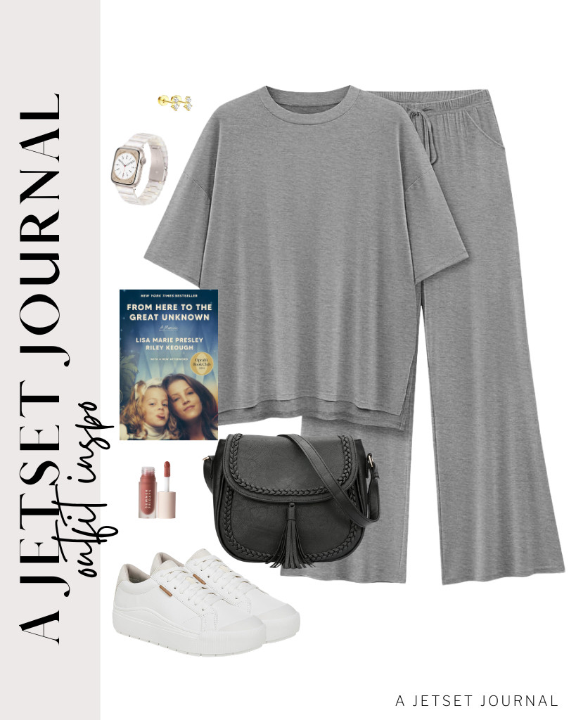 I love this gray, oversized two-piece loungewear paired with Dr. Scholl’s time-off sneakers and a casual flap saddle crossbody bag from KKXIU. You can wear this during brunch dates with your friends. The book From Here to the Great Unknown is what I will be bringing with me if I go with this look. 

 #LTKSeasonal #LTKSaleAlert #LTKTravel