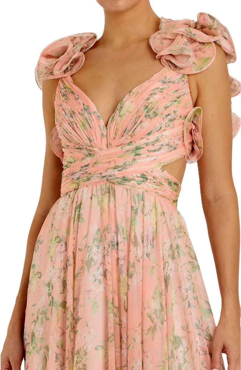 Ruffle Tiered Floral Cut-Out Chiffon Gown | Nordstrom