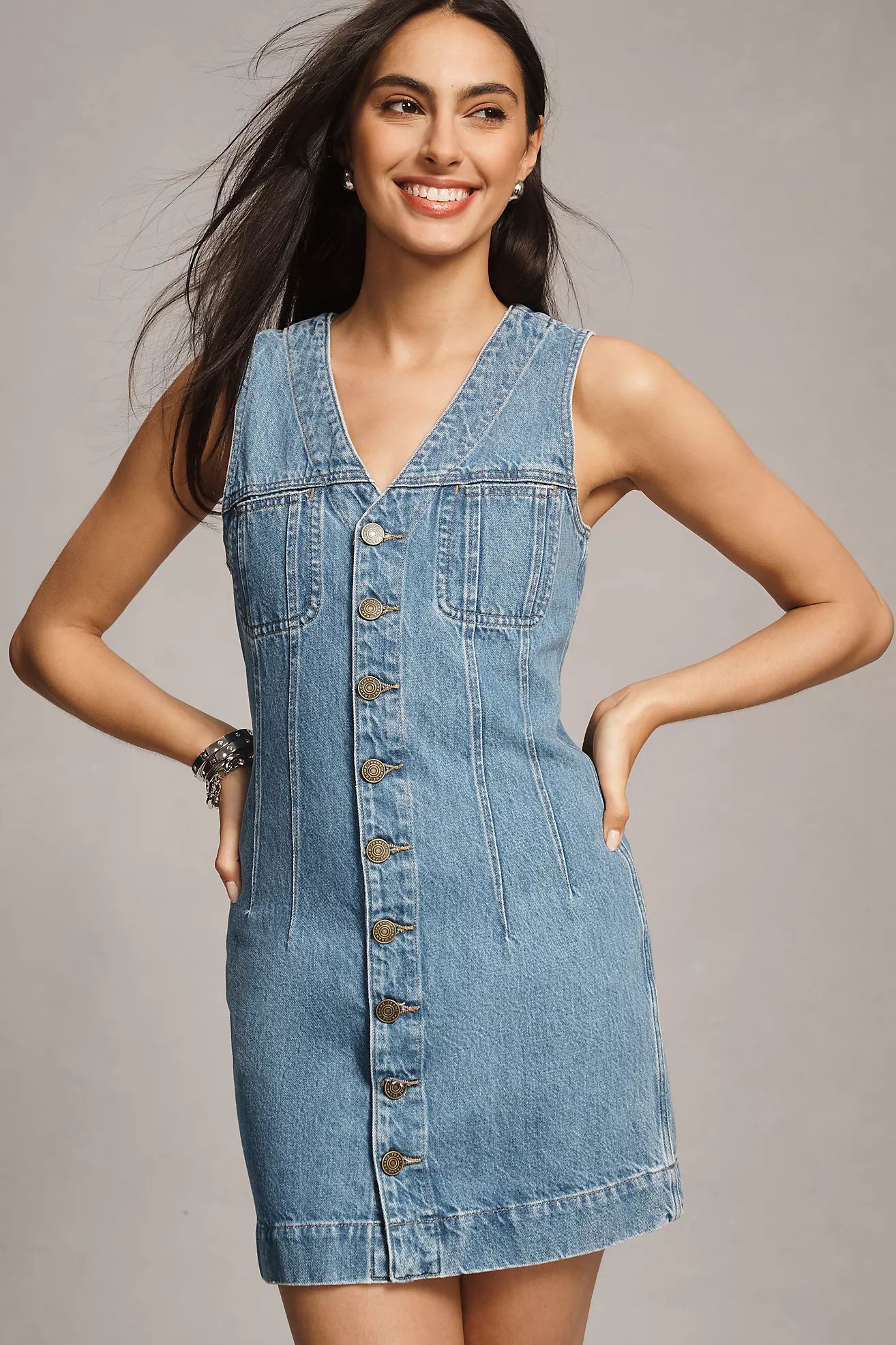 FRAME Sleeveless Trucker Pocket Denim Mini Dress | Anthropologie (US)