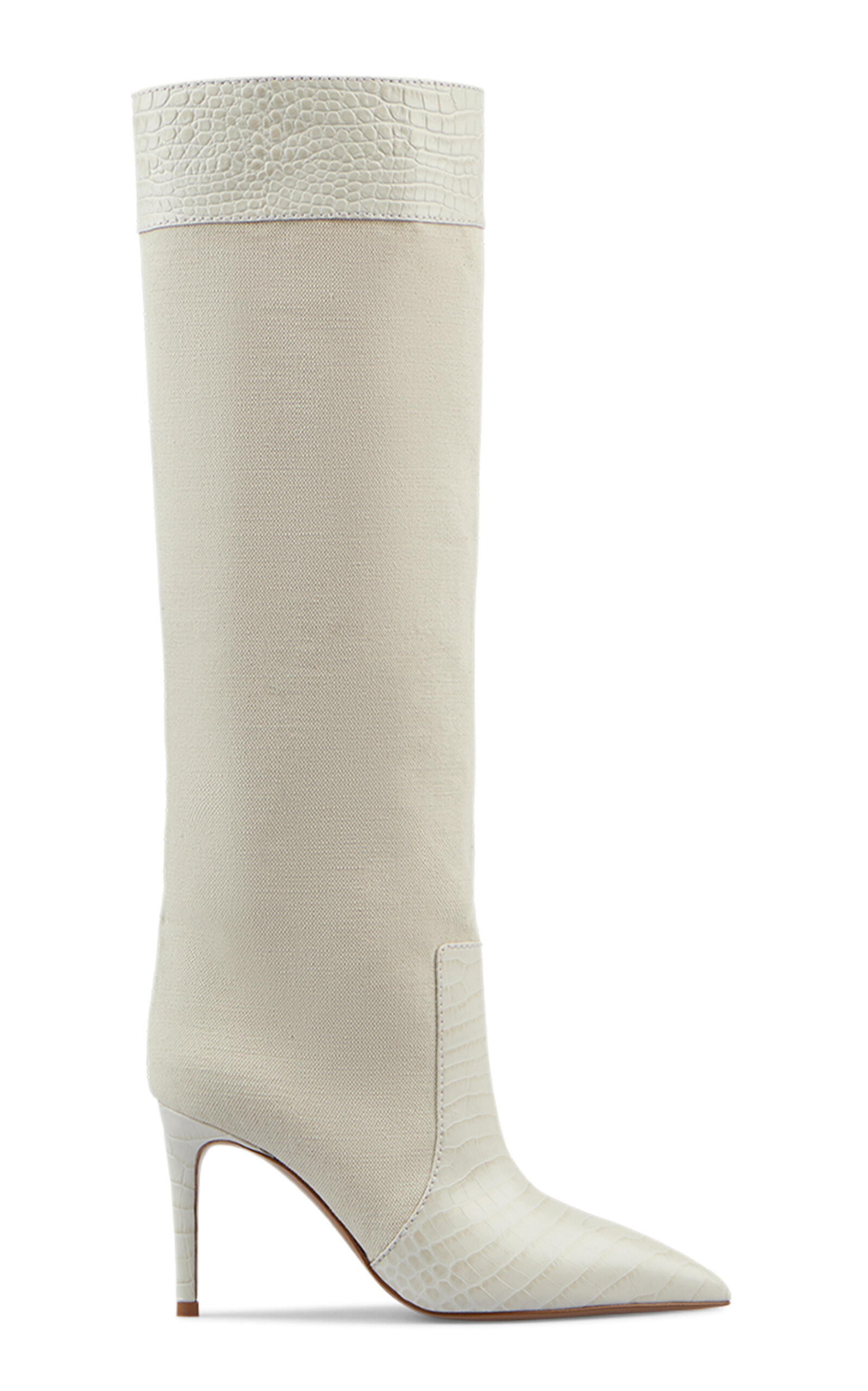 Paris Texas - Stiletto Leather-Trimmed Canvas Knee Boots - White - IT 39 - Moda Operandi | Moda Operandi (Global)
