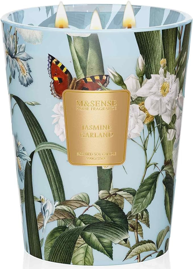 M&SENSE Jasmine Candles Highly Scented 3 Wick 35oz 150 Hours Burn Extra Large Jar Candles for Wom... | Amazon (US)