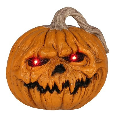 Seasons 8 in Light-Up Creepy Plastic Pumpkin with Sound - Orange | Target