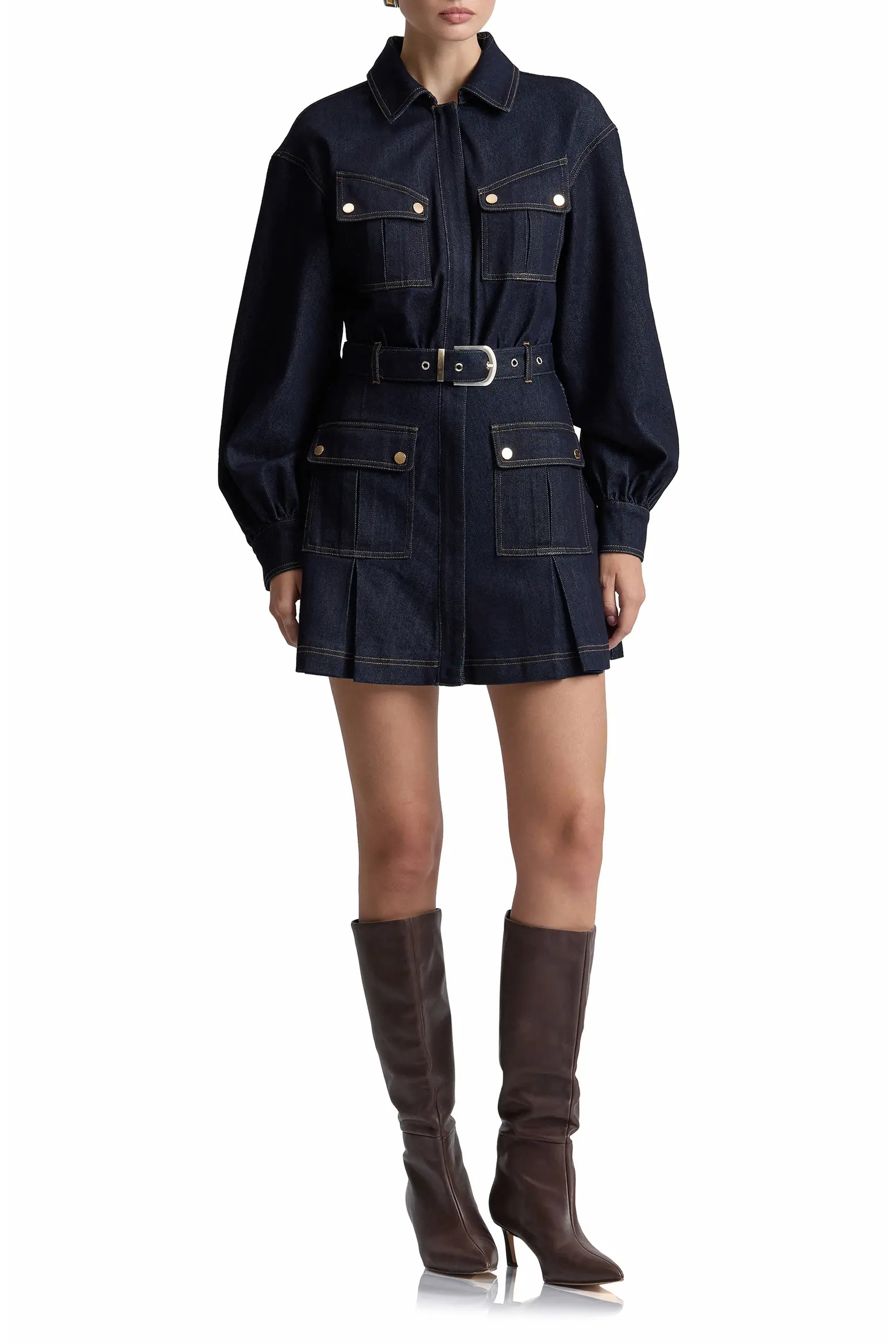 Avec Les Filles Belted Long Sleeve Stretch Denim MInidress (Women) | Nordstrom | Nordstrom