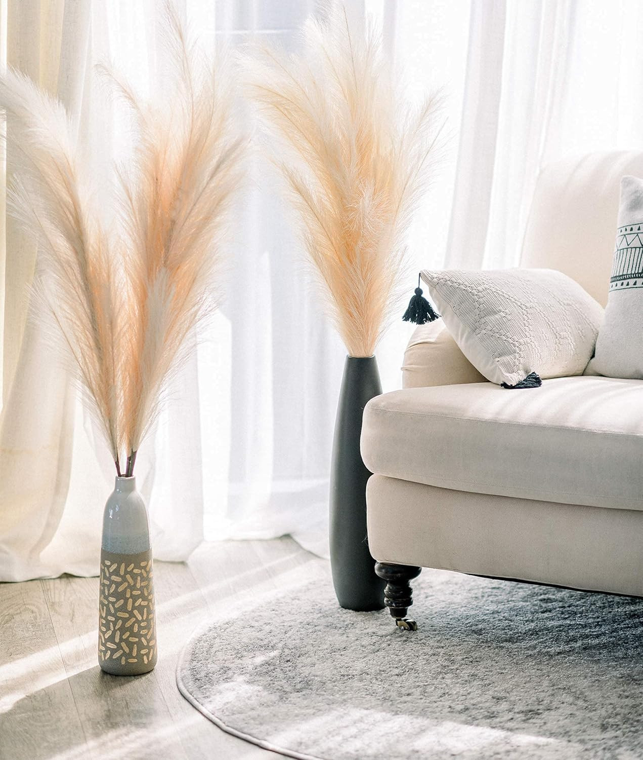 Pampas Grass Decor Tall-Faux Pampas Grass Large-3 Stems-Beige Color-3.75Ft (45")-Extra Fluffy-Art... | Amazon (US)