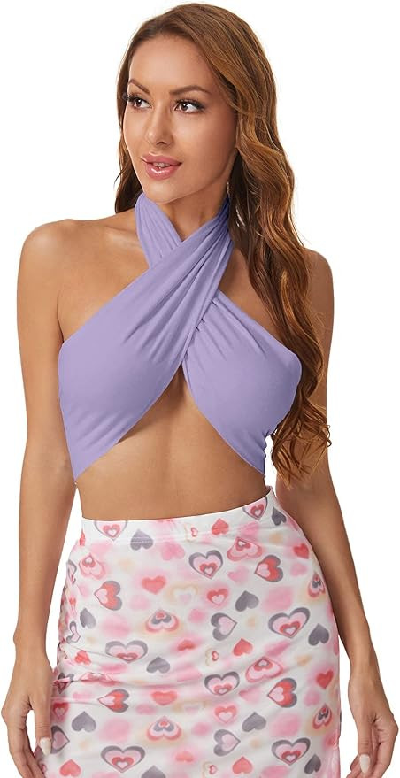 Verdusa Women's Sexy Sleeveless Halter Criss Cross Self Tie Backless Crop Top | Amazon (US)