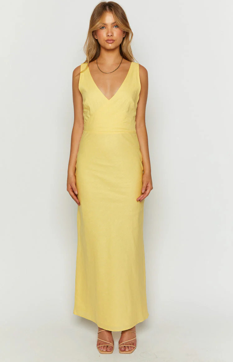 Resorts Yellow Linen Blend Maxi Dress | Beginning Boutique (US)