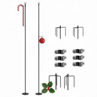 Outsunny 2 Pack of 10' String Light Poles, Steel Hanging Lighting Stand for Patio, Backyard, Deck, Wedding, Party, Black | Target