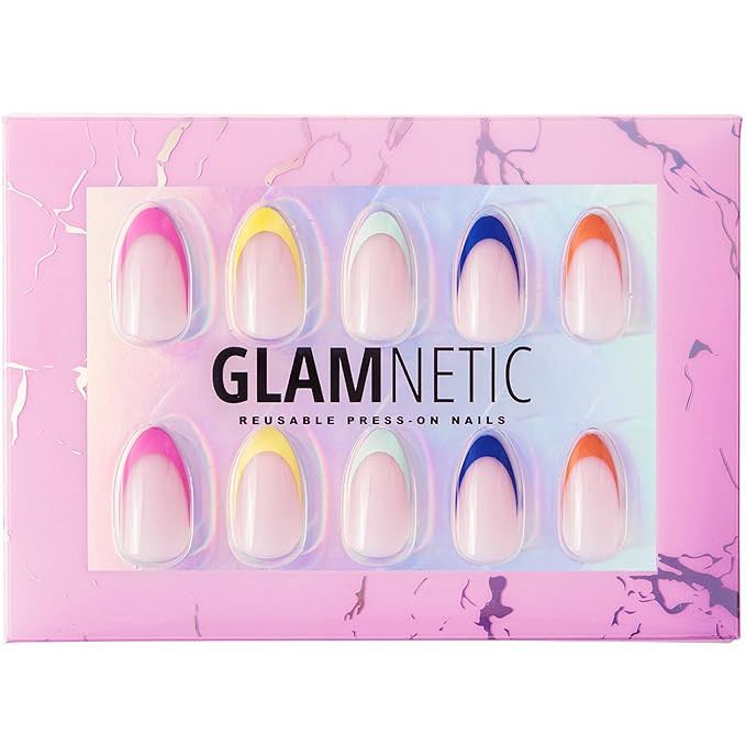 Glamnetic Press On Nails - Sprinkles | Rainbow French Tip Nails, UV Finish Short Pointed Almond S... | Amazon (US)
