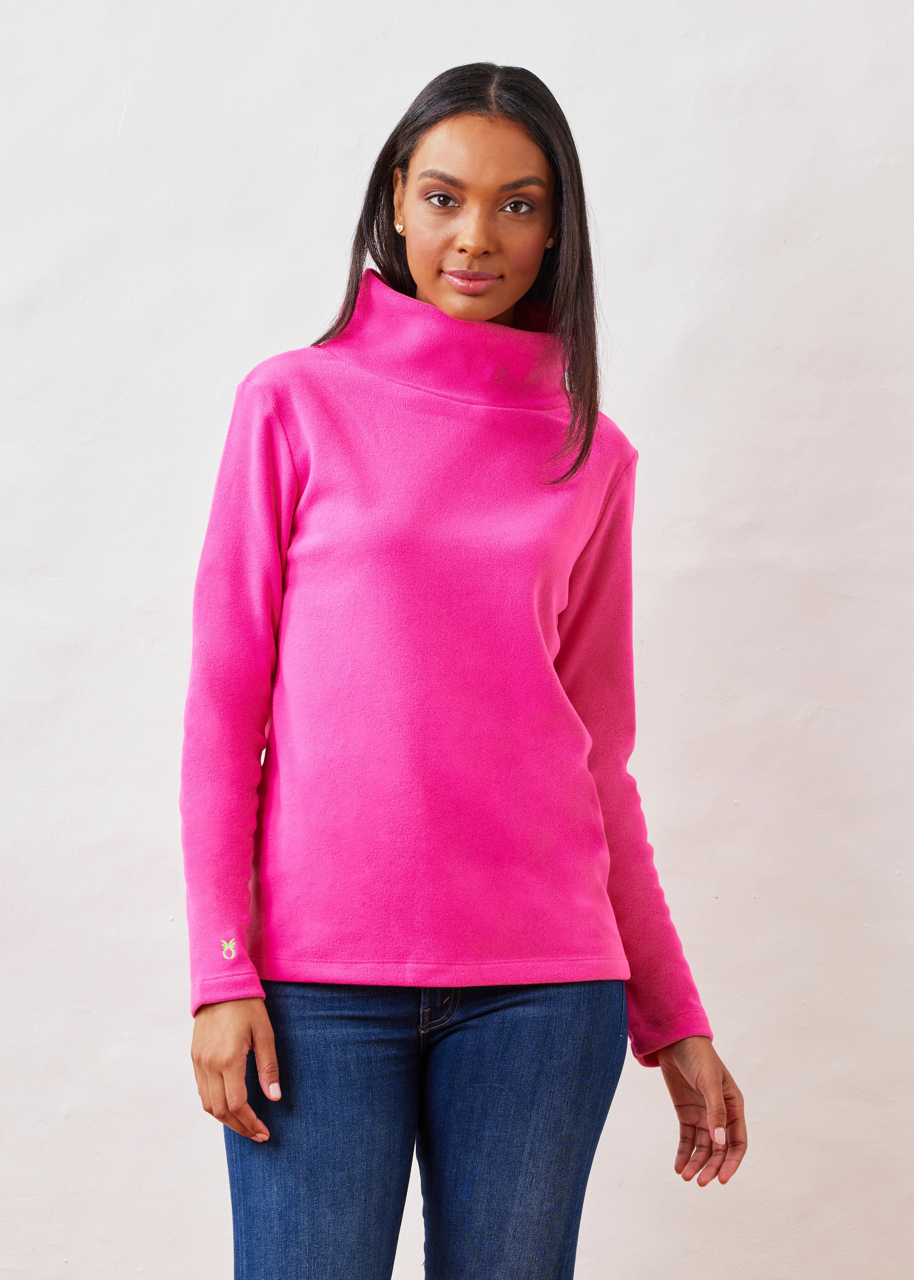 Greenpoint Turtleneck in Terry Fleece (Bubble Gum Pink) | Dudley Stephens