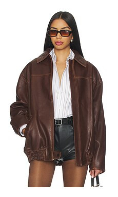 SIMKHAI Huntington Oversized Jacket in Distressed Chocolate from Revolve.com | Revolve Clothing (Global)