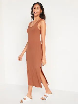 Fitted Sleeveless Rib-Knit Midi Dress for Women | Old Navy (US)