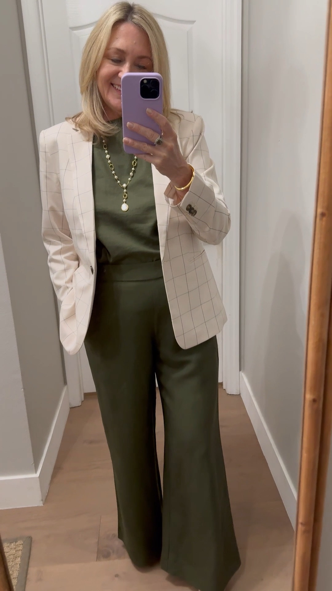 What I wore to work today. Love these wide leg pants!  Work outfit, business casual outfit

#LTKWorkwear #LTKMidsize #LTKootd