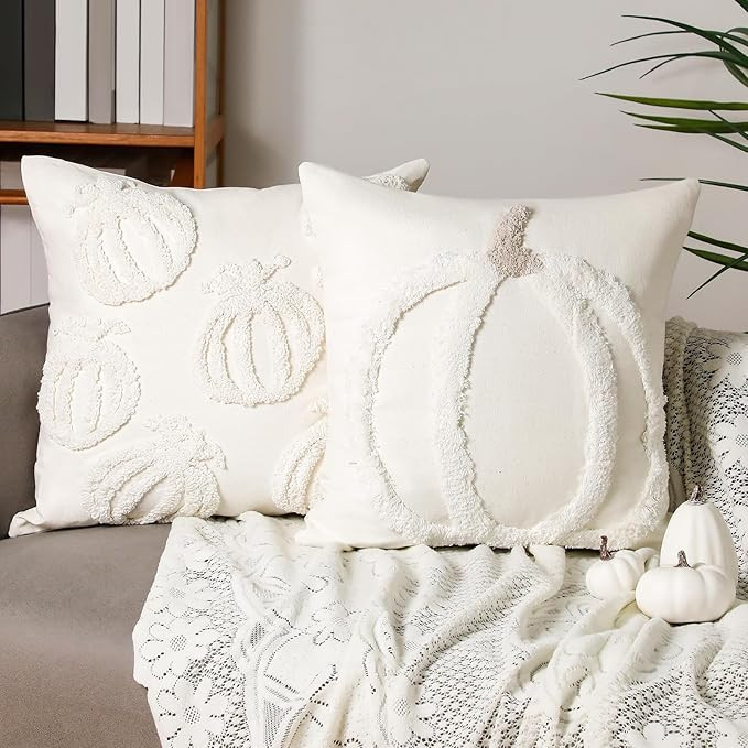 2 Pcs Fall Pillow Covers 18 x 18 Inch Pumpkin Throw Pillow Covers Square Linen Pillowcase Hallowe... | Amazon (US)