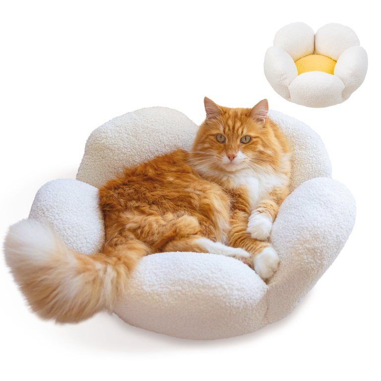 Catstages Purrfect Petals Flower Cat Bed with Plush Support and Raised Sides, White, 21 in - Secu... | Walmart (US)