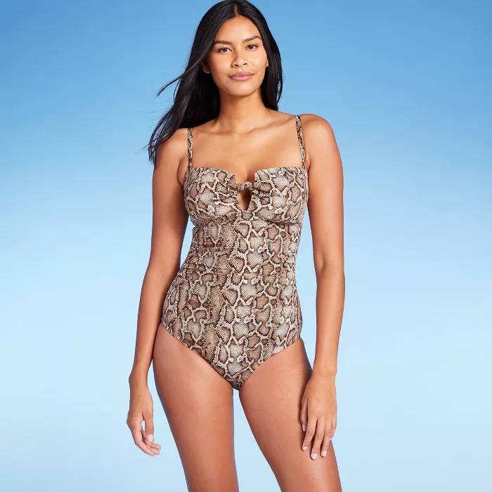 Women's Textured Pique Tie-Front High Coverage One Piece Swimsuit - Kona Sol™ Multi Nat... | Target