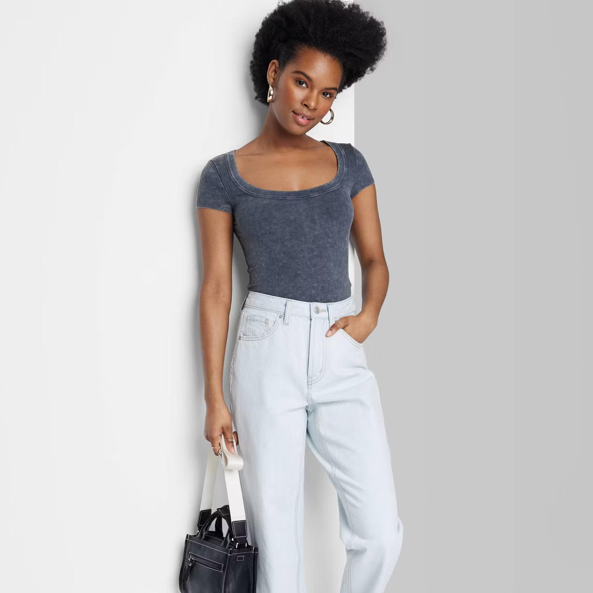 Women's Short Sleeve Rib Scoop Neck T-Shirt - Wild Fable™ Indigo M | Target