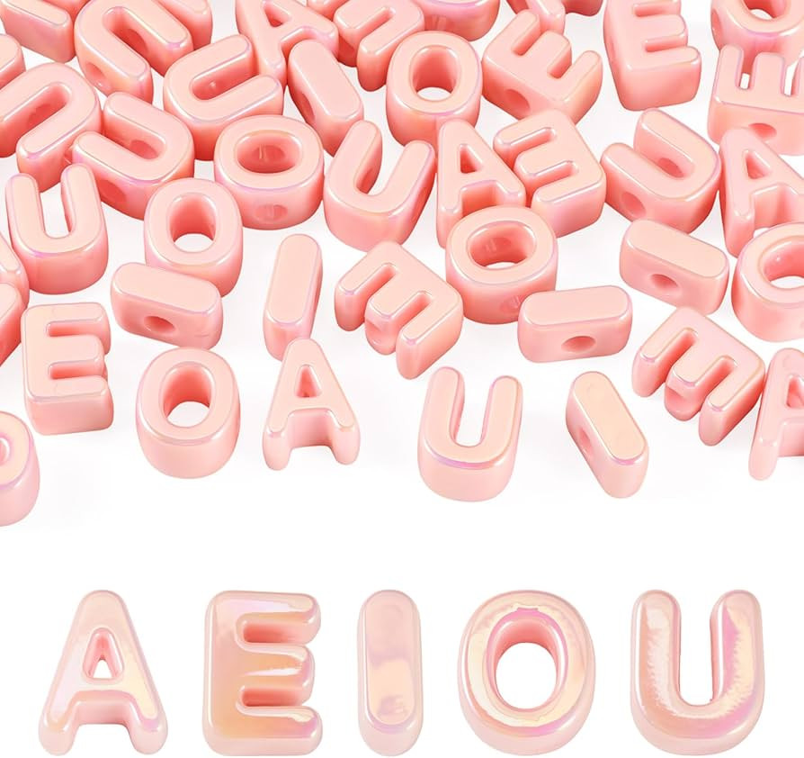 FASHEWELRY 50Pcs 20mm Big Vowel Letter Beads Light Pink Large Hole Acrylic Alphabet Beads for Bra... | Amazon (US)