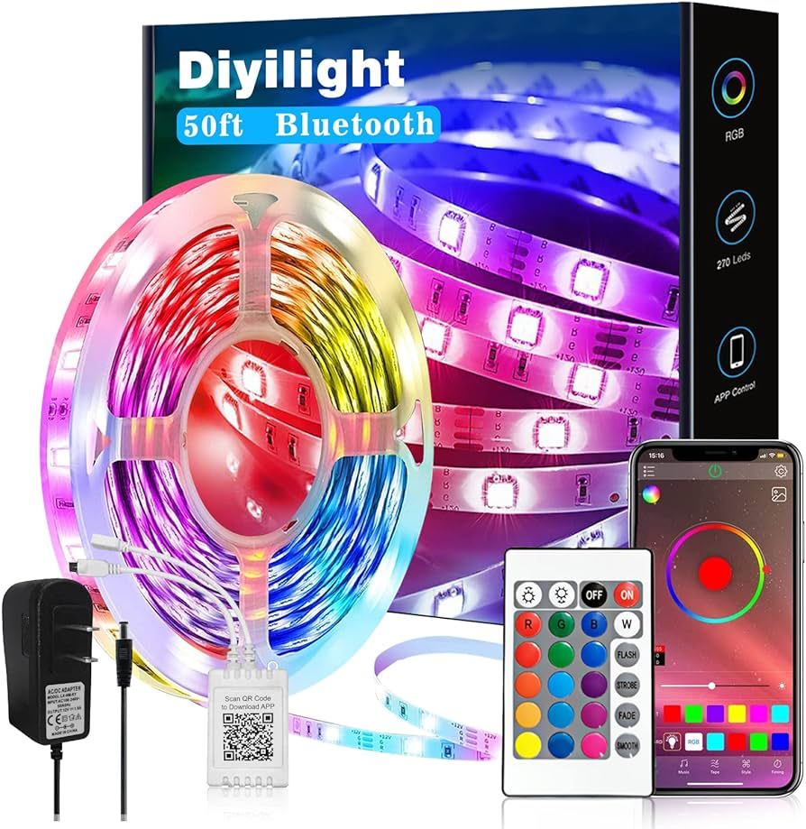 Diyilight Led Strip Lights 50 ft Smart Light Strips with App Control Remote, 5050 RGB Led Lights ... | Amazon (US)