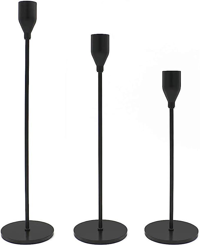 Set of 3 Candle Holders Rose Gold Matte Black Taper Candlesticks Wedding Dinning Party Table Deco... | Amazon (US)