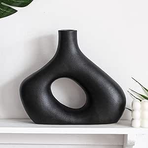 Amazon.com: DJZNDINGJIEJIE Black Ceramic Flower Vases for Home Decor, Rustic Unique Modern Nordic... | Amazon (US)