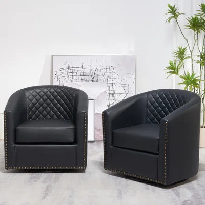 Boney 2- Piece 29" Wide Tufted Faux Leather Barrel Small Swivel Chair | Wayfair North America