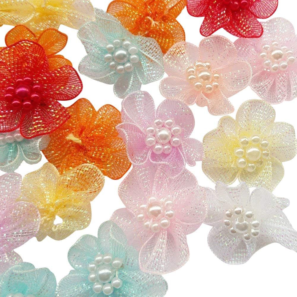 Chenkou Craft Mix Lots 40pcs 28mm Organza Ribbon Flowers Bows w/Beads Appliques Wedding Craft (Or... | Amazon (US)