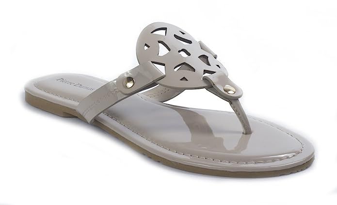 Pierre Dumas Limit-11 Women's Vegan Leather Ornamented T-Strap Thong Flats Sandals | Amazon (US)
