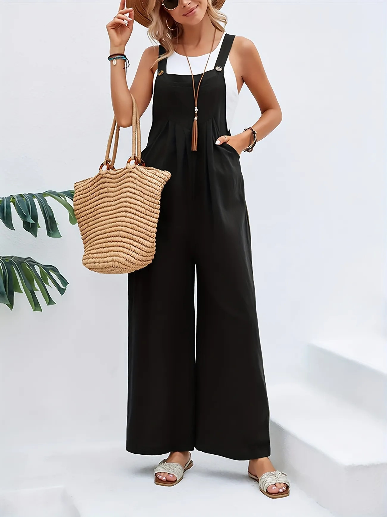 Wide Leg Overall Jumpsuit, Casual Overall Jumpsuit With Pocket For Spring & Summer, Women's Cloth... | Temu Affiliate Program