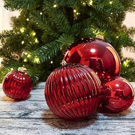 KI Store Large Christmas Balls 4-Inch Red Patriotic Ornaments Mercury Christmas Tree Ball Decorat... | Amazon (US)