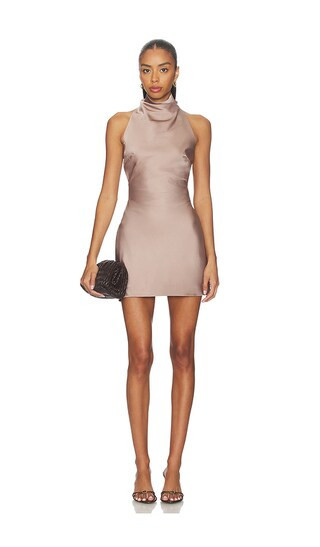 ALL THE WAYS Bryony Halter Mini Dress in Brown. - size M | Revolve Clothing (Global)