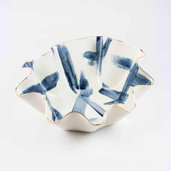 New! MADE TO ORDER Limited edition Brushstroke wavy shaped handmade ceramic bowl with 22K gold lu... | Etsy (US)