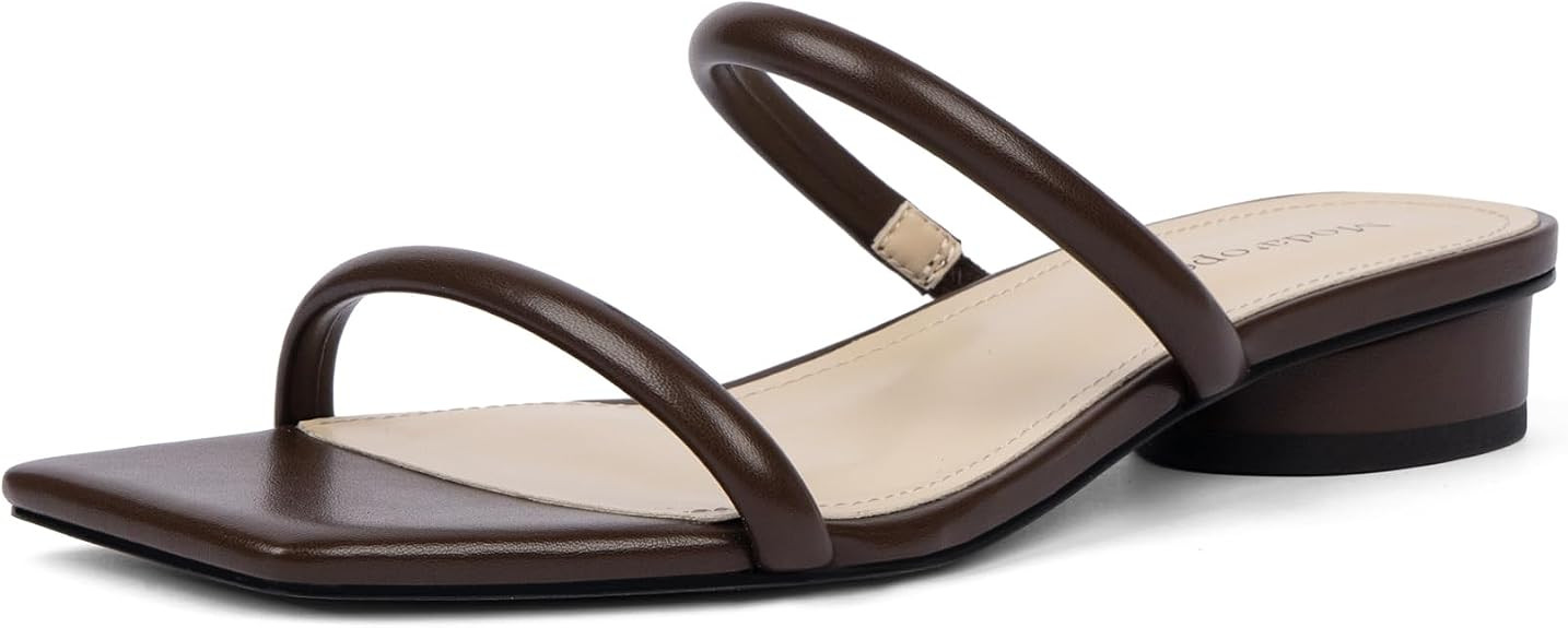 Modatope Square Open Toe Heeled Sandals Women Two Strap Chunky Heel Sandals for Women Low Block H... | Amazon (US)