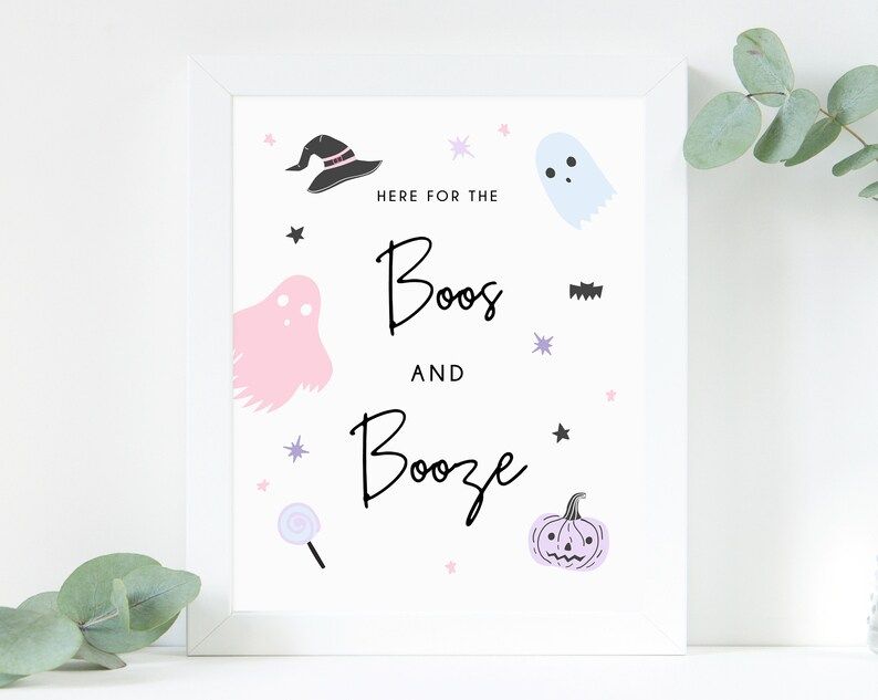 Pastel Halloween Party Boos and Booze Sign, Printable Halloween Birthday Decoration, Drinks Sign,... | Etsy (US)