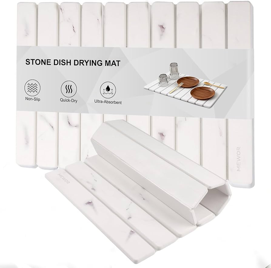 Stone Drying Mat for Kitchen Counter, 24"(L)×16"(W), Collapsible Quick Dry Stone Dishes Mats, Ab... | Amazon (US)