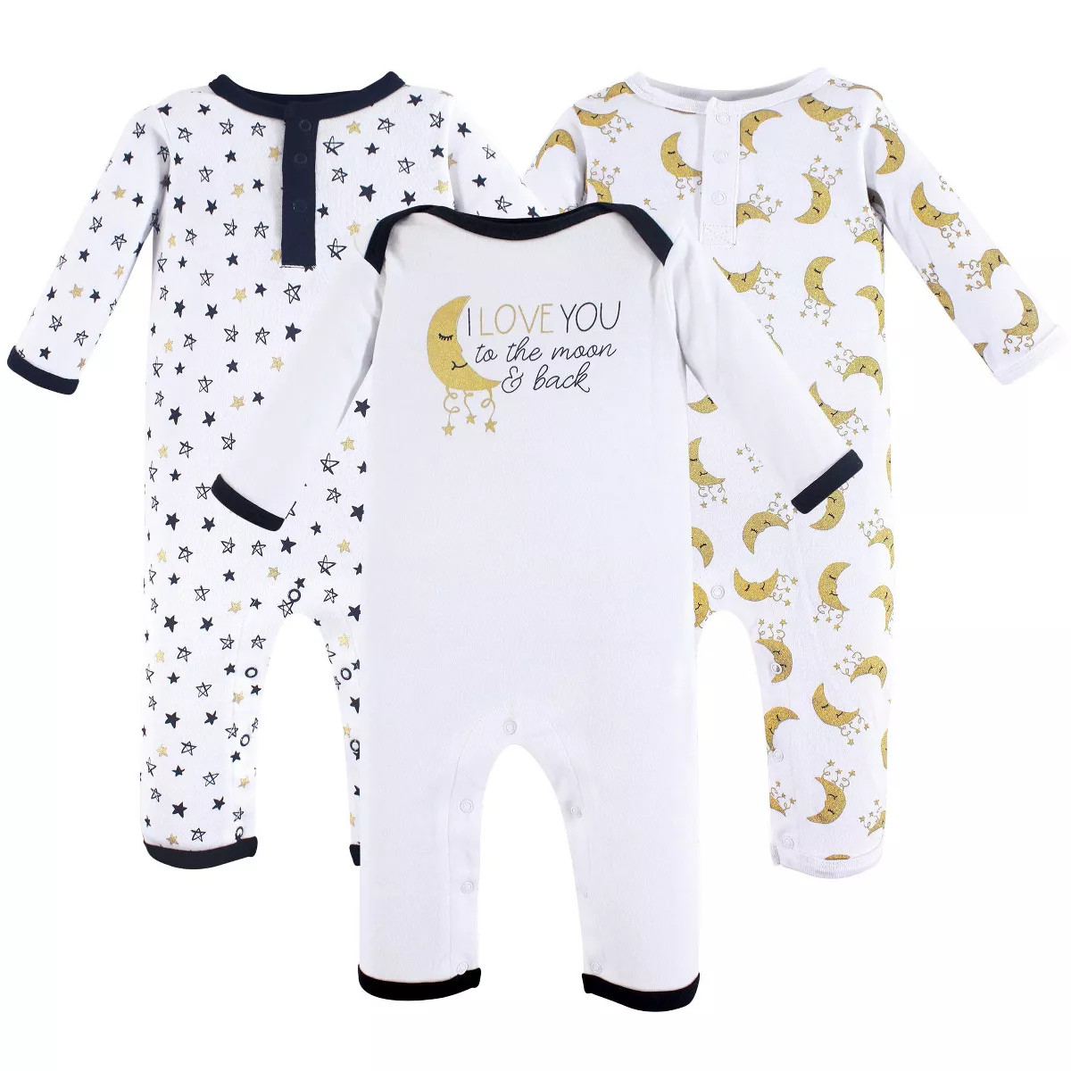 Yoga Sprout Baby Cotton Coveralls 3pk, Metallic Moon | Target