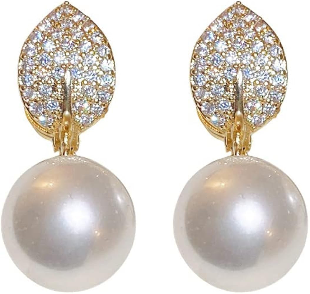 MIKAMU Elegant Pearl Earrings for Women 14K Gold CZ cubic zirconia Gold Plated Pearl Earring for ... | Amazon (US)