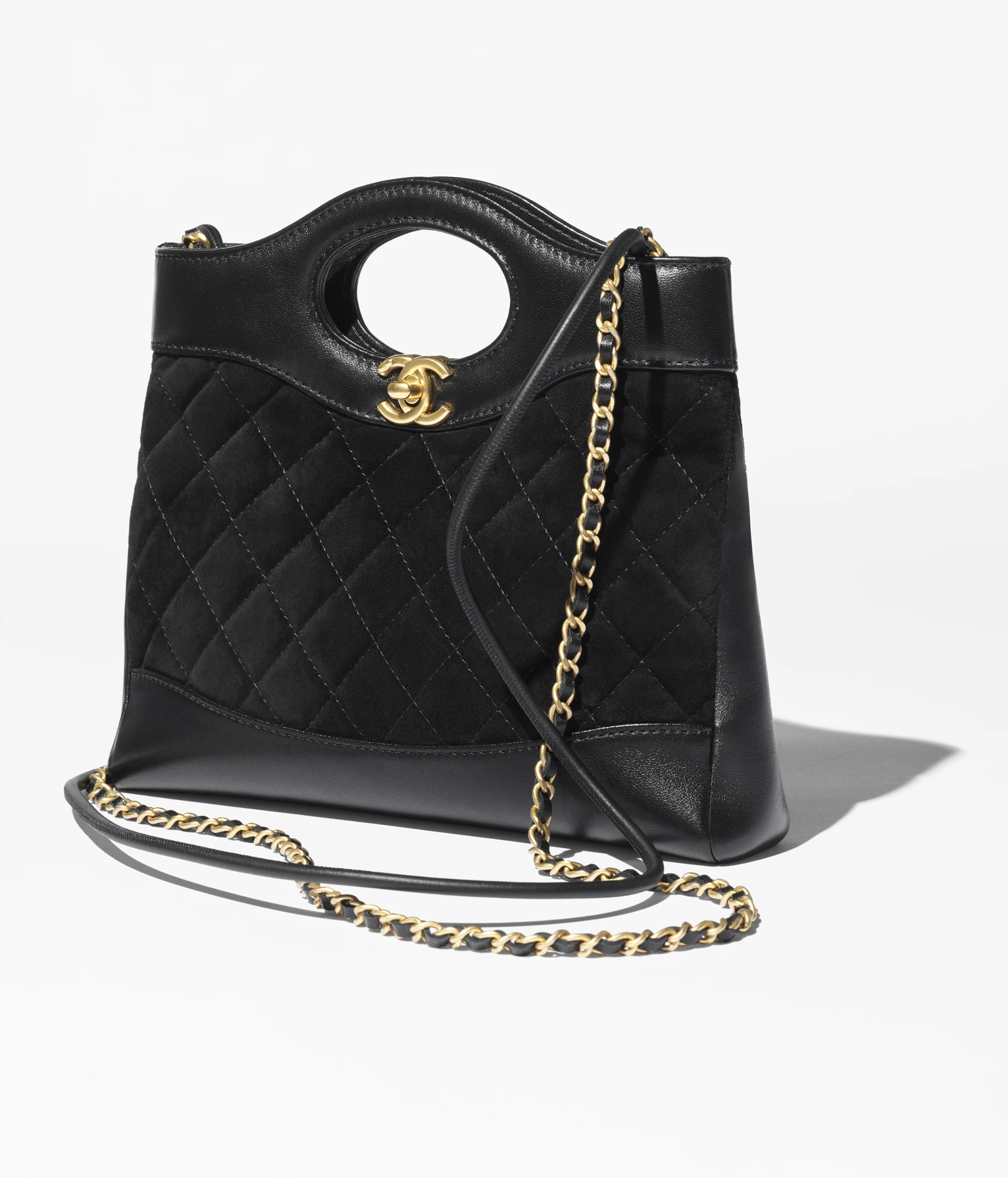 Chanel 31 mini shopping bag, Suede calfskin, lambskin & gold-tone metal , black — Fashion | CHA... | Chanel, Inc. (US)