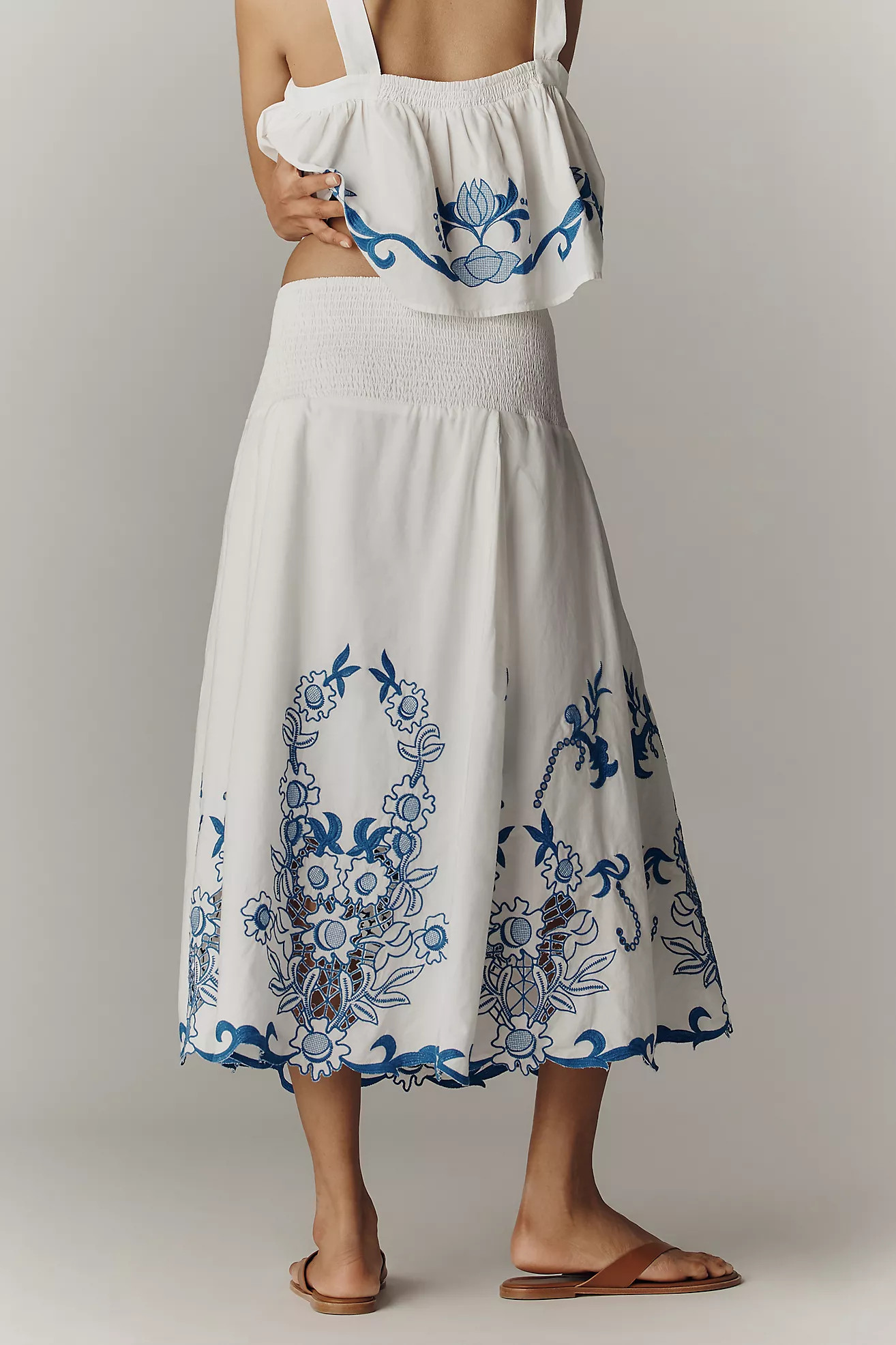 By Anthropologie Cotton Cutwork Midi Skirt | Anthropologie (US)